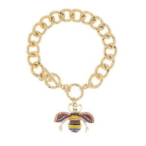 Gold Cuban link rhinestone bee charm bracelet